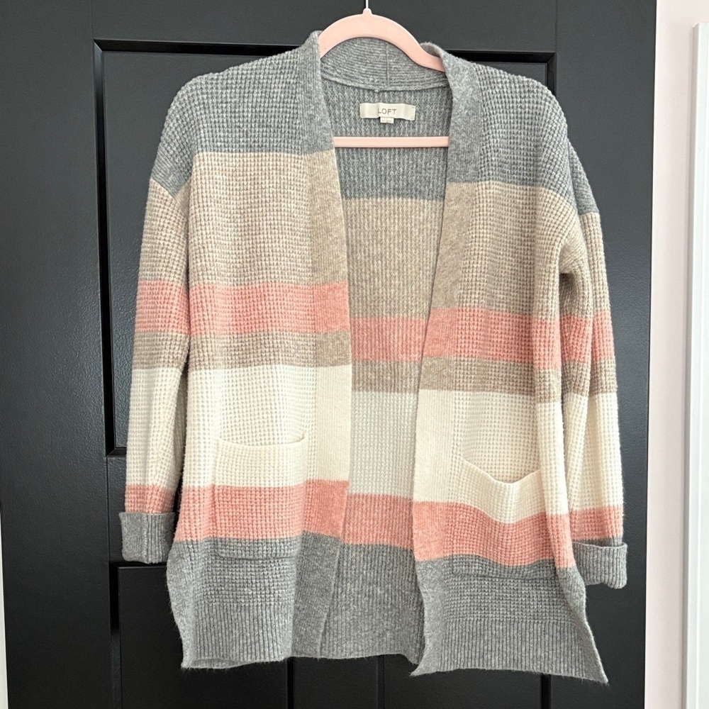 LOFT Women's Multicolor Striped Open Front Cardigan w/Front Pockets. Size XS